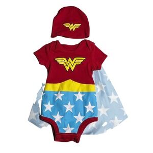 Wonder Woman Baby Girl Costume Bodysuit Cape Hat DC Justice League 3 Piece